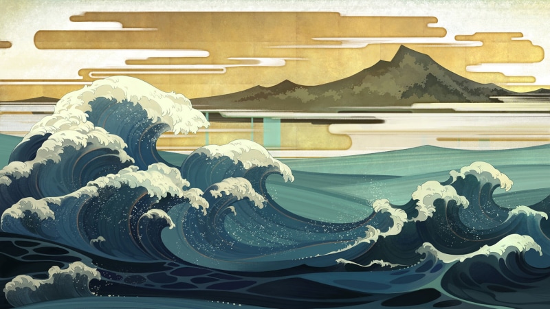 sea, artwork, Japanese Art, The Great Wave off Kanagawa, Ukiyo-e, Asia, 1080P, waves