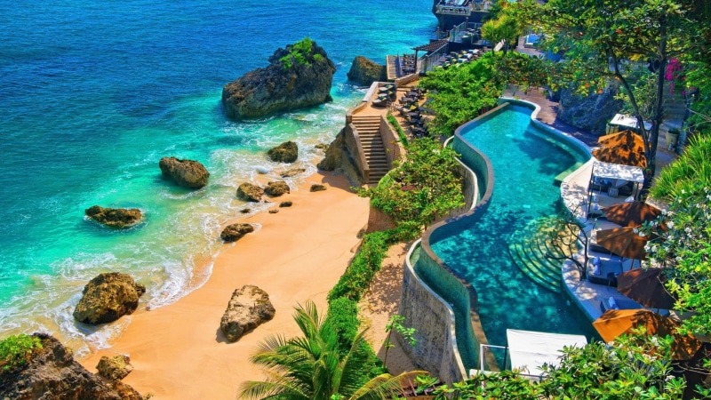 tropics, indonesia, 1080P, hotel, caribbean, tourism, vacation, resort town, summer, ocean, jimbaran, bali, beach, coast, bay, lagoon, asia, sea, summertime