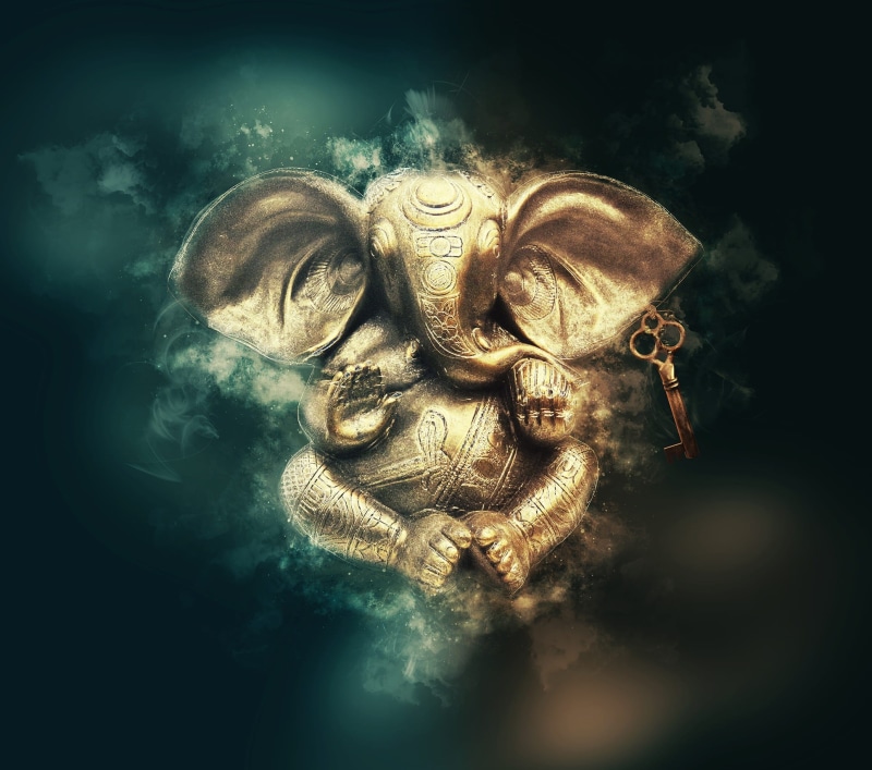 god ganesh, yogi, sa, hinduism, gold, spooky, pay, ganesh, elephant, asia, indoors, 1080P, illustration, craft, vignette, prayer, ganesha, culture, human representation