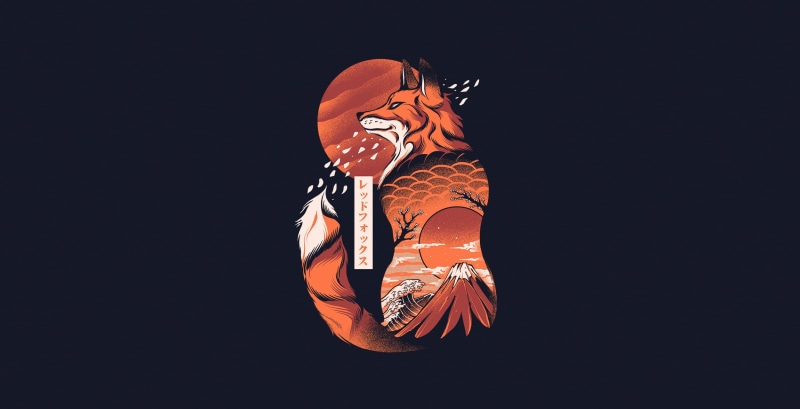 minimalism, 1080P, Asia, artwork, animals, simple background, fox