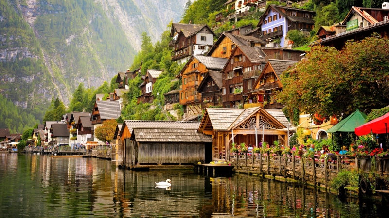 home, nature, water, 5k uhd, village, tourism, mountain lake, landscape, bad goisern, leisure, mountain village, house, gmunden, lake, houses, hallstatt