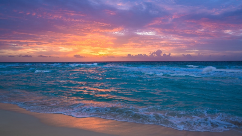 shore, sunrise, relaxation, palm, 4K, sky, scenic, tranquil, sand, sea, beach, sunset, bay, wave, waves, coastline, tourism, vacation, sunny, sun, island