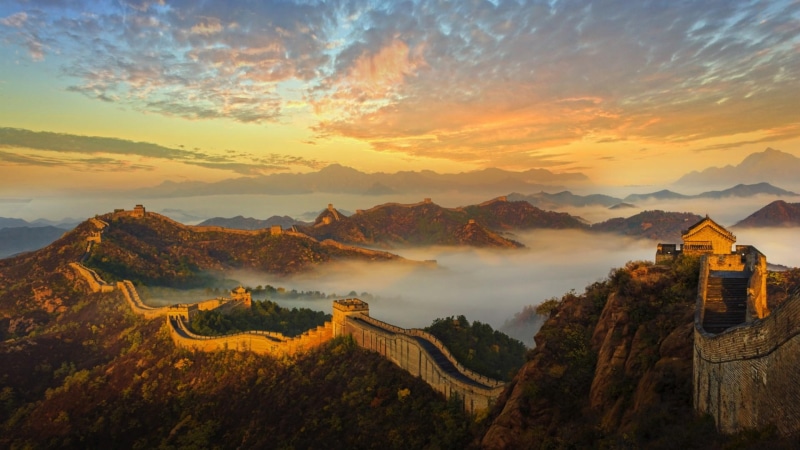dawn, 1080P, misty, morning, mountain range, beijing, sunrise, badaling, nature, mount scenery, mountain, sky, tourist attraction, china, landscape, horizon