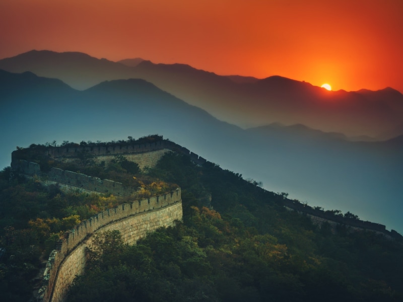 fog, Great Wall of China, mountain peak, landscape, no people, non-urban scene, outdoors, scenics - nature, architecture, 1080P, sky, mountain range, tranquility