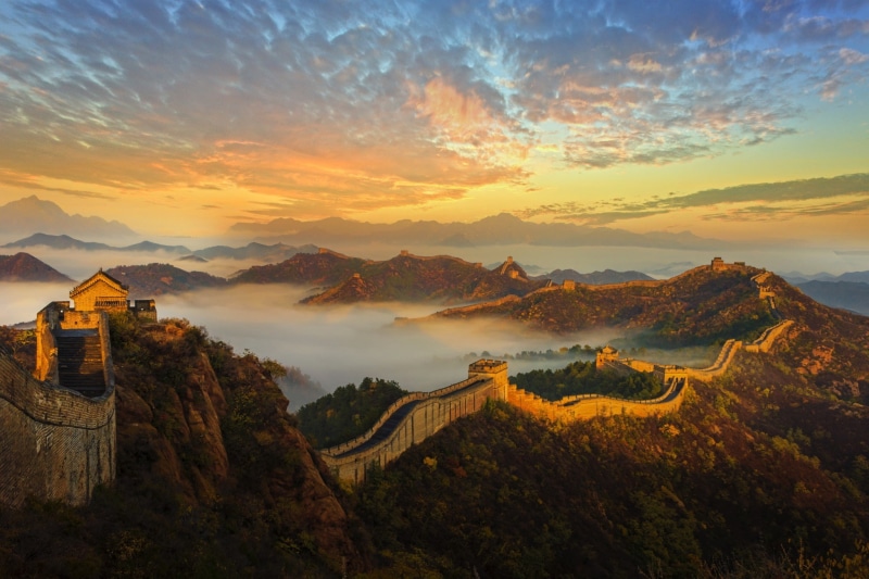 sky, architecture, Great Wall Of China, 1080P, the past, mountain, landscape, no people, orange color, cloud - sky, tranquil scene, non-urban scene, scenics - nature