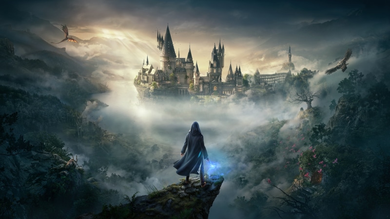 dragon, owl, birds, video games, tower, Hogwarts, Hogwarts Legacy, 4K, Harry Potter