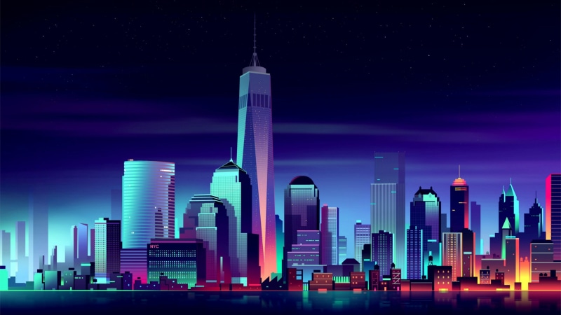 cityscape, digital art, night, tower, metropolis, tower block, world trade center, skyscraper, landmark, 4K, skyline, architecture, futuristic art, building