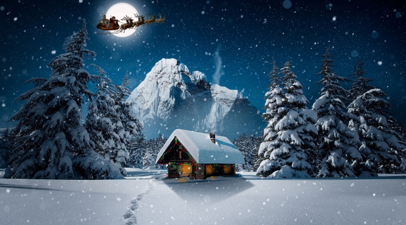 Winter, Landscape, reindeers, Santa, Mountains, Footsteps, digitalart, Holiday, Scenic, Snow, Home, k, snowytrees, Design, santaclaus, Fantasy, 4K, Holidays