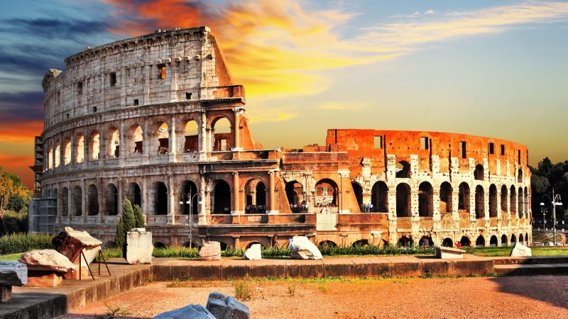 rome, historic site, 5k, tourism, 5k uhd, landmark, ancient history, evening, historical, sky, italy, ancient rome, 5K, colosseum, tourist attraction