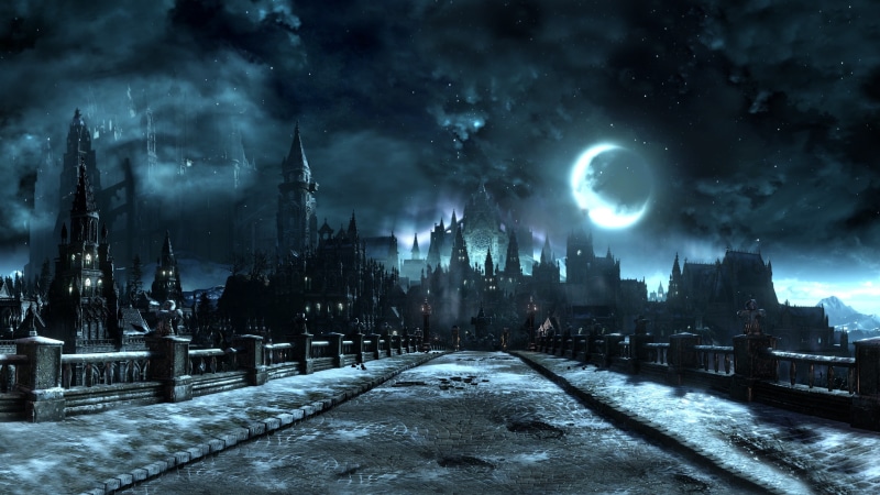 hd, death, bridge, x, Moon, video, art, iii, dark, 2560x1440 px, Screen Shot, 2K, souls, Castle, note, games, Dark Souls III, Video Games, anime, Village