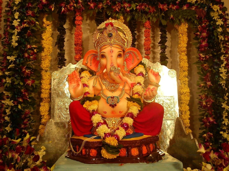 statue, art and craft, belief, lalbaugcha, flower, idol, Festivals / Holidays, figurine, place of worship, flowering plant, ganesha, holiday, 720P, floral garland