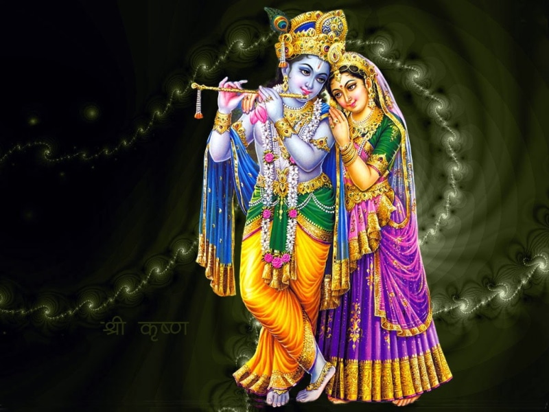 sculpture, multi colored, indoors, representation, 480P, statue, radha, spirituality, krishna, male likeness, place of worship, no people, God, gold colored