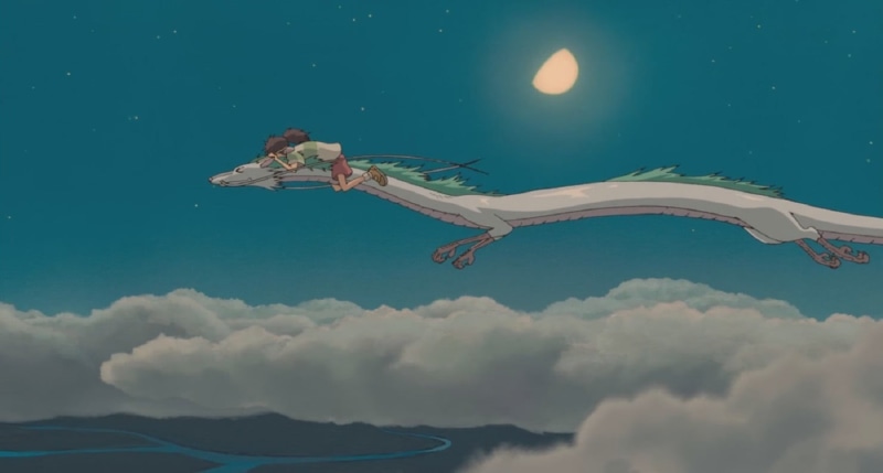outdoors, 720P, young adult, water, anime girls, sea, nature, Studio Ghibli, tranquility, flying, anime, beauty in nature, dreamlike, cloud - sky, Spirited Away