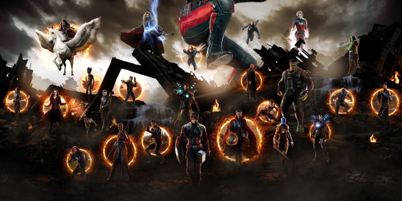 Thor, Wong (Marvel Comics), Doctor Strange, The Avengers, Spider-Man, Winter Soldier, Avengers EndGame, Captain Marvel, Scarlet Witch, Hawkeye, Hulk, Groot