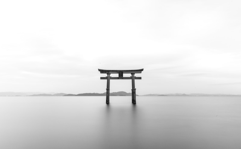 Temple, Famous, Japan, sacred, tranquil scene, Symbol, gray, waterfront, Skyline, white, fog, religion, no people, outdoors, architecture, tori, reflection