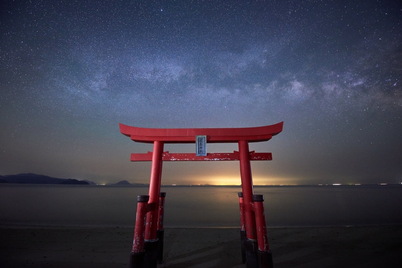 horizon, horizon over water, star - space, night, 1080P, tranquility, stars, scenics - nature, tranquil scene, astronomy, milky way, science, land, torii