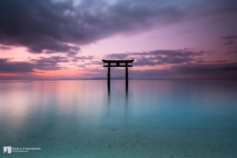 torii, beauty, clouds, 1080P, photographer, Kenji Yamamura, the sky, lake, Japan, Lake Biwa