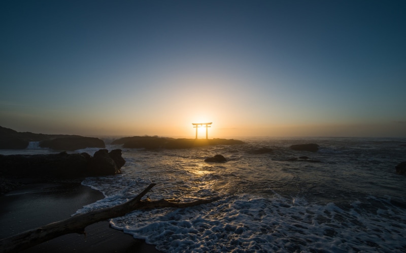 idyllic, water, guidance, horizon over water, nature, sea, sun, tranquility, sky, tranquil scene, torii, horizon, rock, Japan, 2K, scenics - nature, clear sky