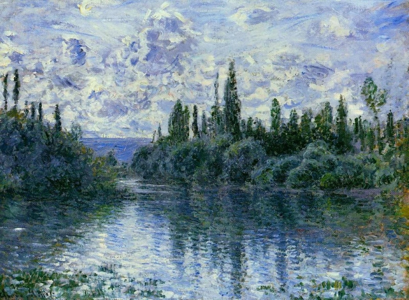 water, tranquil scene, blue, reflection, impressionism, flowing water, claude monet, tranquility, outdoors, waterfront, 1878, art, nature, plant, day, tree