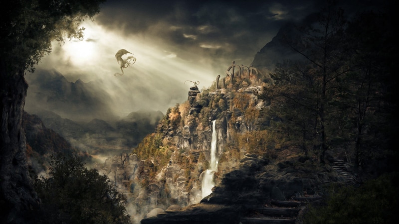 tree, dark, flying, forest, outdoors, fog, 1080P, near, video games, The Elder Scrolls V: Skyrim, fantasy, cloud - sky, fear, motion, adventure, plant