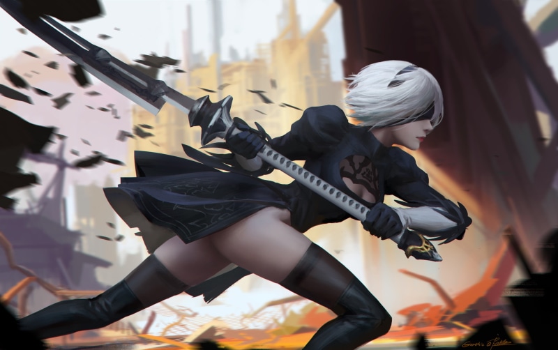 manga Style, women, girl, spear, fashion, thigh-highs, one Person, people, character, 2B (Nier: Automata), toy Soldier, plastic, garter Belt