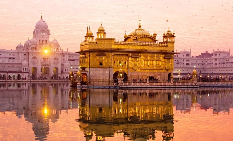 India, outdoors, city, building exterior, Temples, sky, Amritsar, travel, dome, religion, illuminated, water, travel destinations, built structure, 1080P