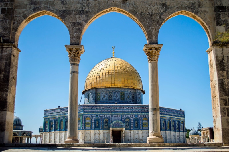 4K, sky, religion, place of worship, nature, aqsa, dome of the rock on the temple, clear sky, outdoors, architectural column, building exterior, blue