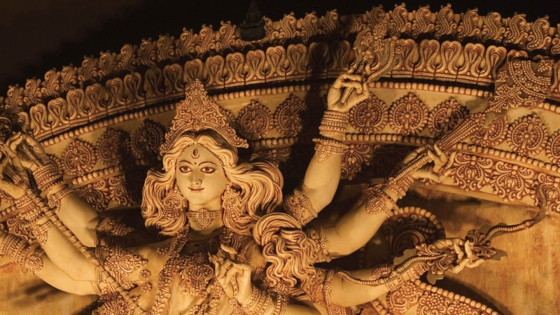 1080P, statue of goddess Durga, Kolkata, India, temple