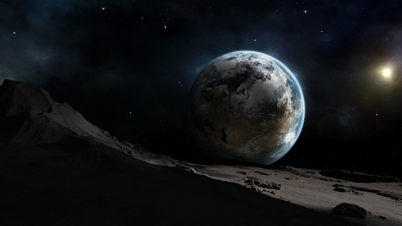 beauty in nature, blue, land, fantasy, night, planet - Space, galaxy, solar system, planet, 1080P, spooky, moonlight, milky Way, space, topography, stratosphere