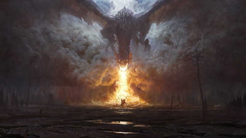 beauty In Nature, fire, 1080P, fog, knight, horse, nature, dragon, fire - Natural Phenomenon, communication, dark fantasy, scenics, light - Natural Phenomenon