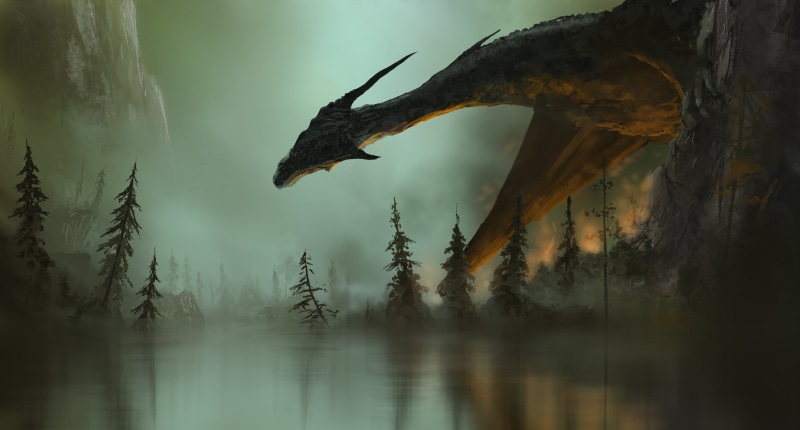 waterfront, reflection, 2K, animal, animals in the wild, plant, one animal, vertebrate, digital art, selective focus, animal themes, forest, illustration