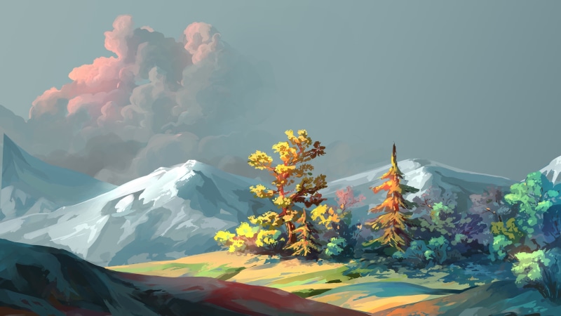 nature, mountain, artwork, landscape painting, painting, digital painting, art, 4K, tree, landscape