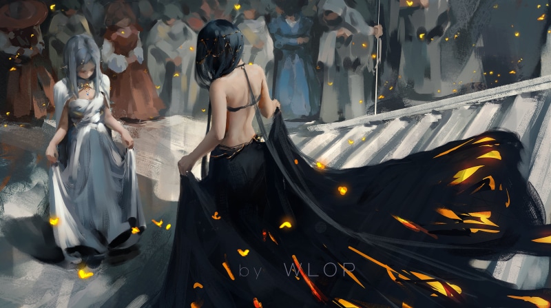 beautiful woman, adult, people, panoramic, brunette, anime, digital art, representation, dress, outdoors, 4K, pointed ears, artwork, standing