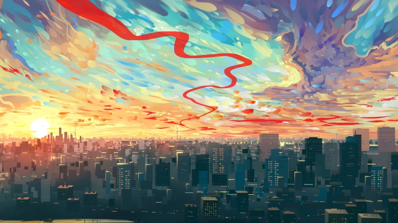 painting, modern art, artwork, city, digital art, cityscape, metropolis, 4K, skyline, art, fantasy cityscape, sunset