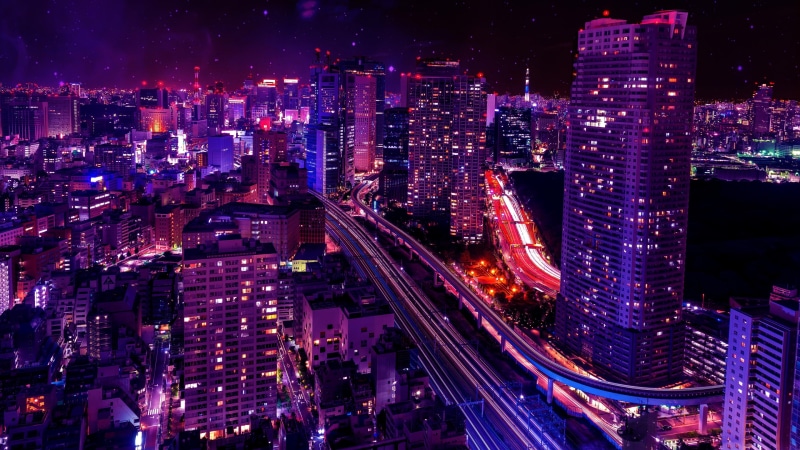 cityscape, asia, minato, metropolis, sky, downtown, lighting, tower block, tokyo, landmark, japan, shiodome city center, 4K, city lights, skyscraper, skyline