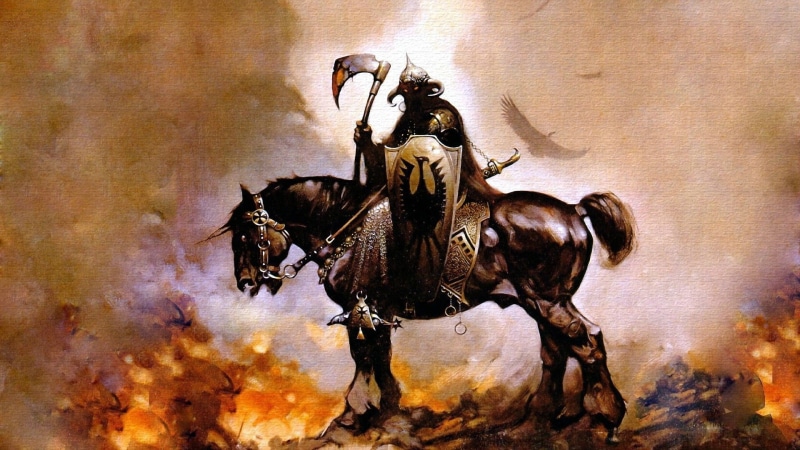 fantasy art, wall - building feature, no people, comics, Frank Frazetta, day, group of animals, painting, Death Dealer, 1080P, close-up, creativity, horse