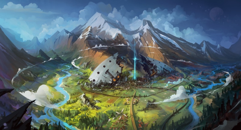 beauty in nature, scenics - nature, white, fantasy art, cloud - sky, 1080P, digital, illustration, mountains, sky, snow, day, plant, outdoors, no people