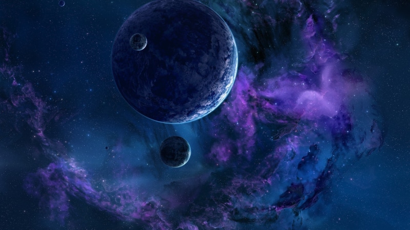 dark, sphere, purple, satellite, nebula, two, galaxy, space art, luminosity, planet - space, one, astronomy, night, star - space, sky, gray