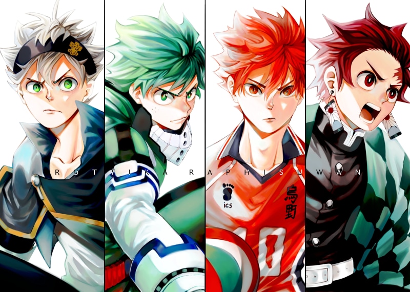 Shōyō Hinata, 4K, Crossover, Tanjirou Kamado, Anime, Izuku Midoriya, Asta (Black Clover)