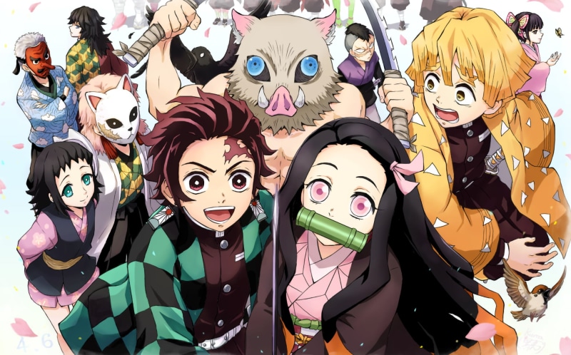 Anime, Makomo (Demon Slayer), Kanao Tsuyuri, Genya Shinazugawa, Tanjirou Kamado, Inosuke Hashibira, Giyuu Tomioka, Demon Slayer: Kimetsu no Yaiba, Nezuko Kamado