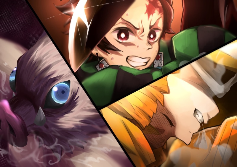 Demon Slayer: Kimetsu no Yaiba, Zenitsu Agatsuma, Inosuke Hashibira, Tanjirou Kamado, Anime, 1080P