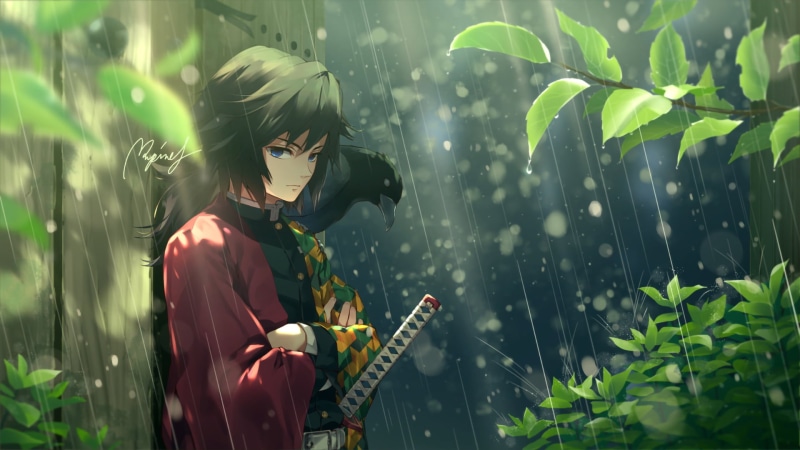 1080P, plants, Kimetsu no Yaiba, digital art, 2D, anime, sword, artwork, Giyu Tomioka (Kimetsu no Yaiba)