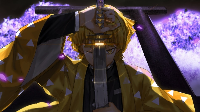 Katana, Boy, Blonde, Yellow Eyes, 1080P, Kimetsu no Yaiba, Zenitsu Agatsuma, Weapon, Demon Slayer: Kimetsu no Yaiba, Anime