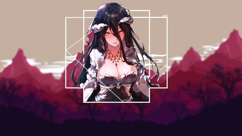 1080P, anime girls, Overlord (anime), picture-in-picture, Albedo (OverLord)