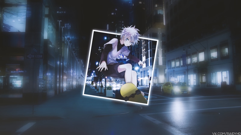 4K, picture-in-picture, anime boys, anime, Hunter x Hunter, skateboard, Killua Zoldyck, white hair