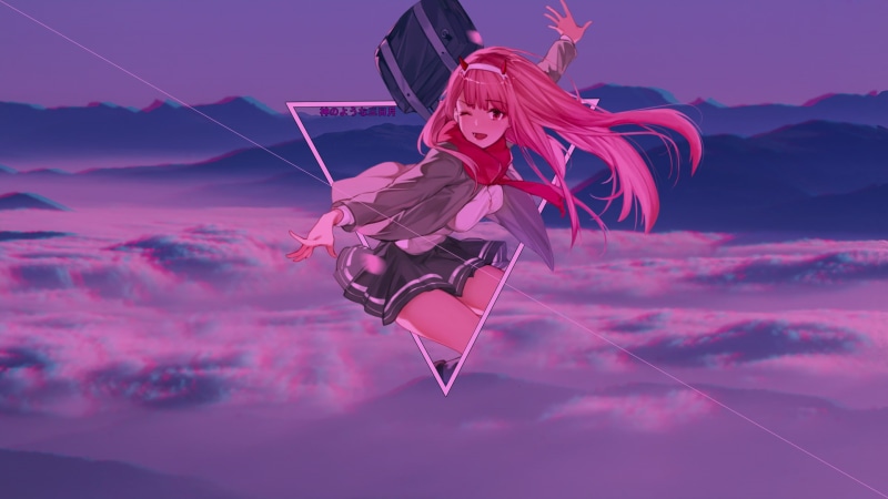 nature, Zero Two (Darling in the FranXX), picture-in-picture, Darling in the FranXX, beautiful people, one person, 1080P, pink color, portrait, sky, positive emotion
