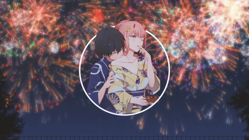 Code:016 (Hiro), picture-in-picture, yukata, anime, Zero Two (Darling in the FranXX), 4K, anime girls, Darling in the FranXX, pink hair