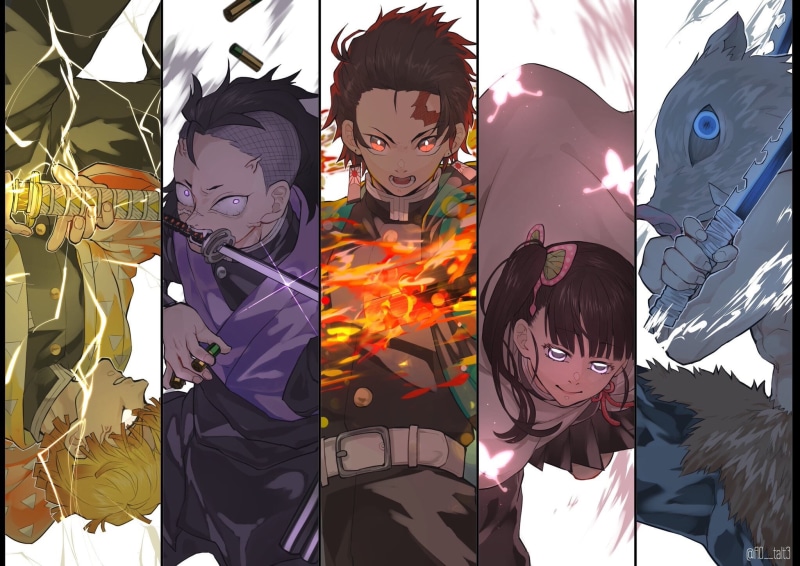 Zenitsu Agatsuma, Kanao Tsuyuri, Anime, Tanjirou Kamado, Demon Slayer: Kimetsu no Yaiba, 1080P, Inosuke Hashibira