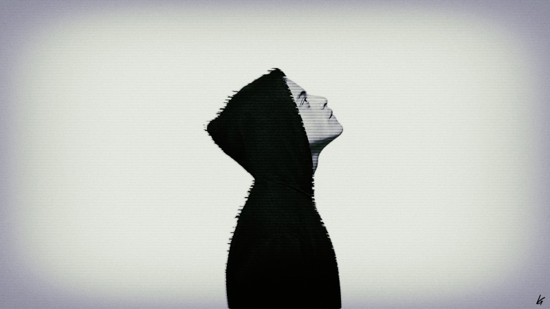 obscured face, paper, silhouette, no people, white background, studio shot, Photoshop, Elliot (Mr. Robot), still life, vignette, Mr. Robot, creativity