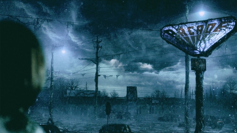 sky, 2K, built structure, wet, tree, night, cold temperature, electricity, building exterior, Stranger Things, tv series, outdoors, storm, street light